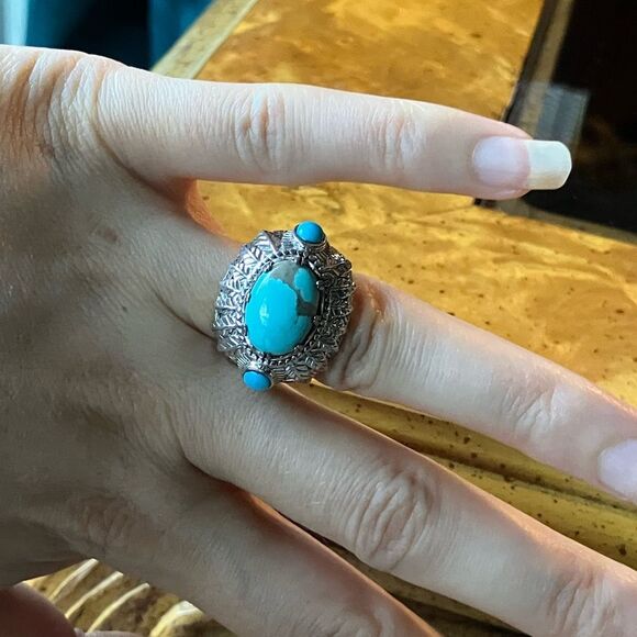 Sierra Nevada Sleeping Beauty Turquoise Sterling Silver Cocktail Ring Size 6 - Picture 3 of 8